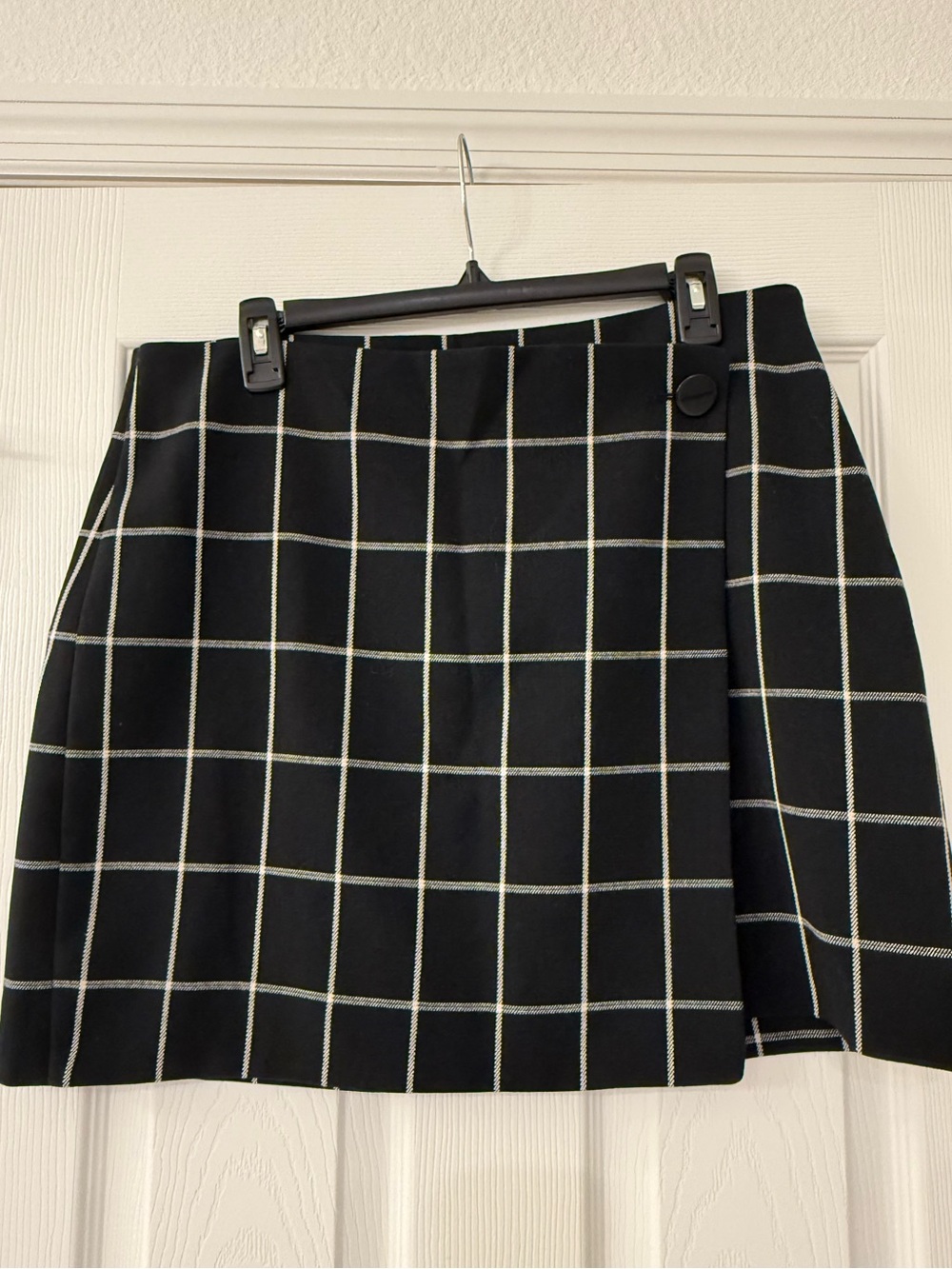 LOFT Black Windowpane Wrap Mini Skirt